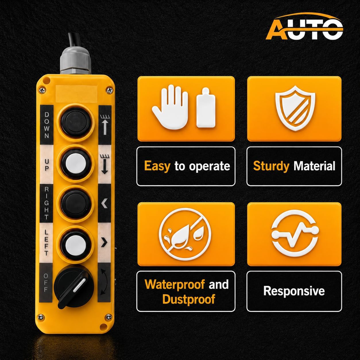 Waterproof Industrial 5 Button Rotary Button Electric Hoist Crane Pushbutton Switches with Box Holder with 15in Connecting Cable Up Down Driving Push Button Switch Control