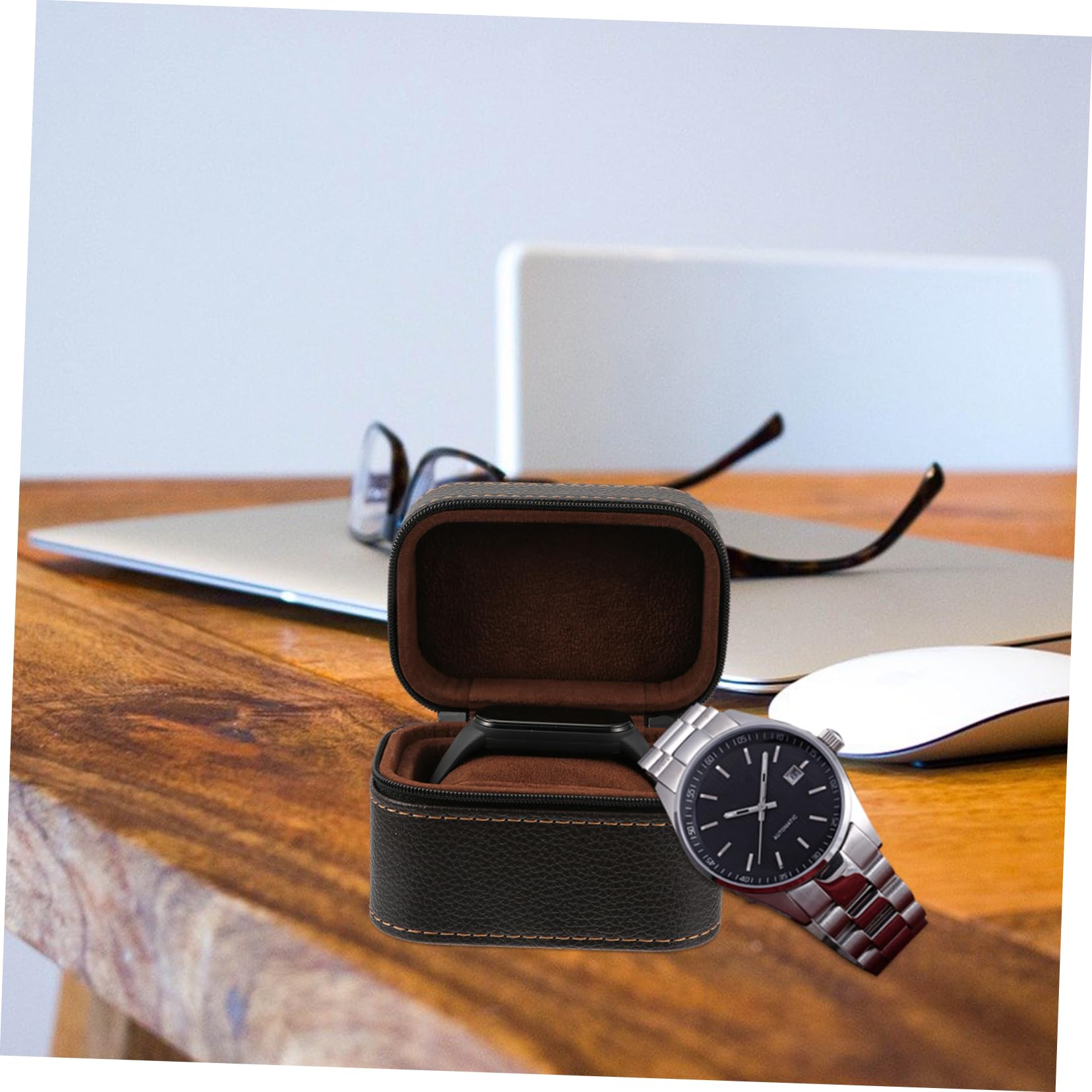 Mipcase Caja de Almacenamiento de Reloj Mini Portátil de Cuero Marrón