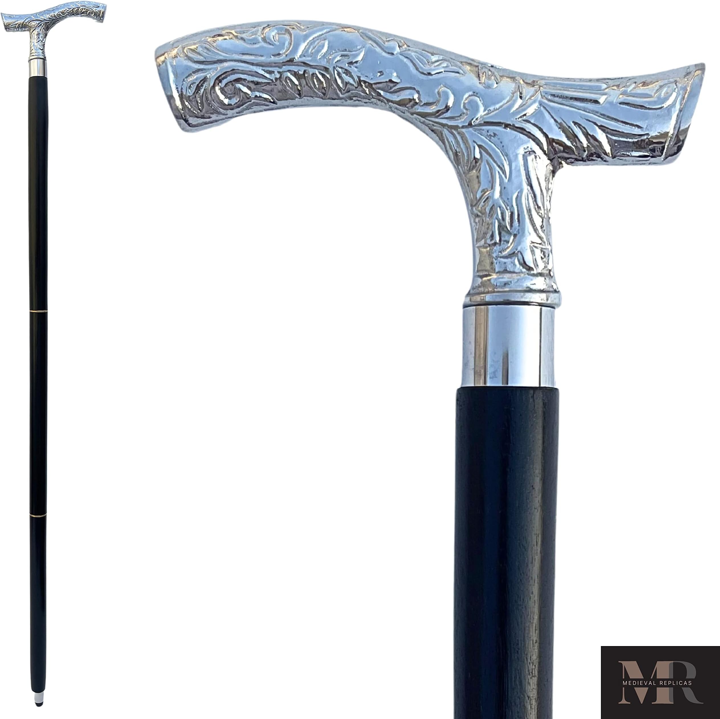 Walking Cane for Sale- 37 Vintage Fritz Black Sheesham Wood with Silver Handle Walking Stick for Men and Women. Wooden Decorative Canes and Walking Sticks. by SABKraft