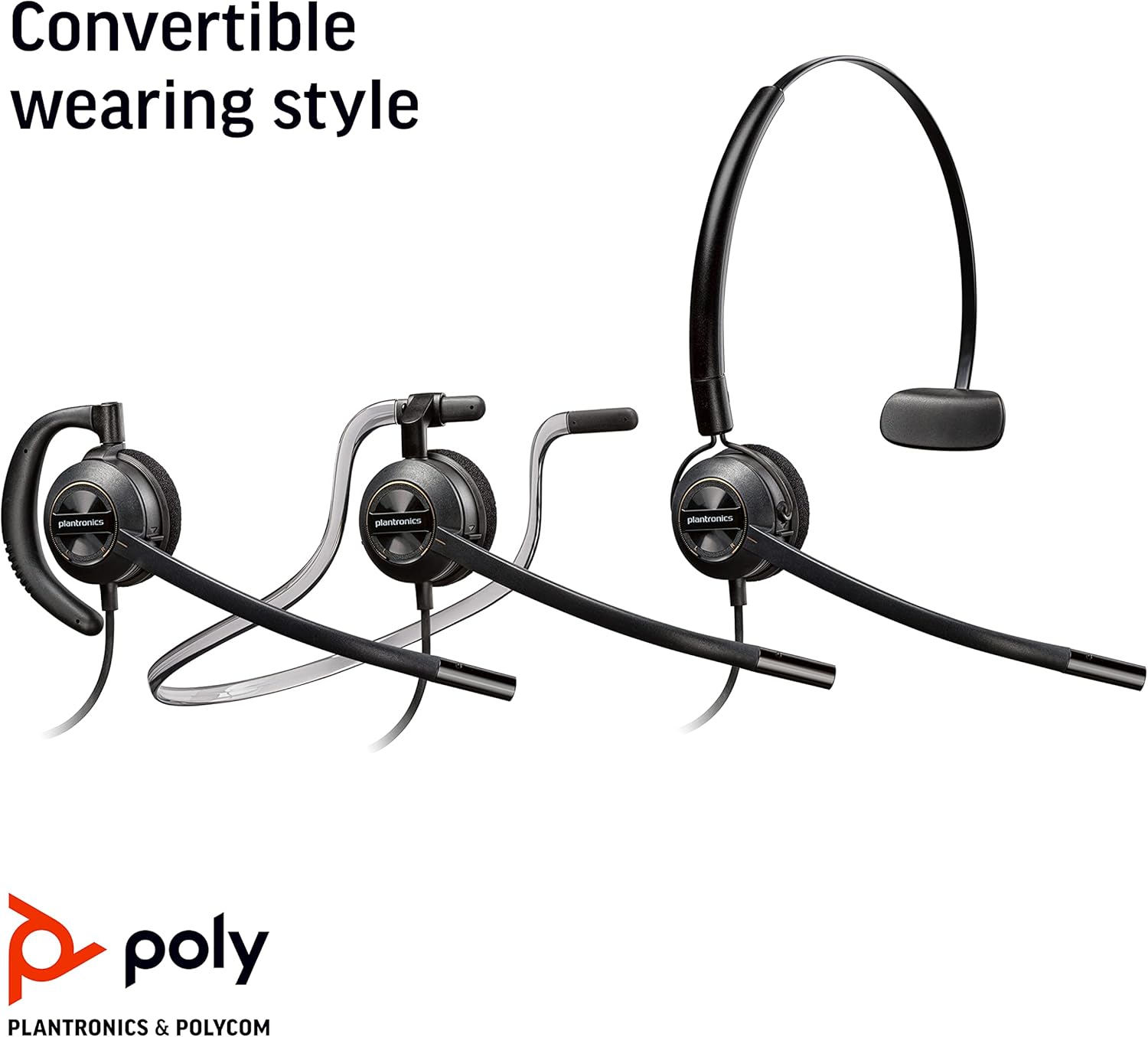 Poly (Plantronics + Polycom)EncorePro 545 USB-A and USB-C USB Headset(Plantronics)-Acoustic Hearing Protection - Hold & Call Answer Buttons Convertible Wearing Style, Black, Standard Version(Renewed)
