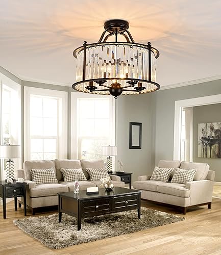 Miniatura 5 de 5-Light Black Semi Flush Mount Crystal Chandelier Metal Modern Ceiling Light Fixture Lighting for Living Room Dining Room Kitchen Bedroom Foyer