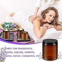 Vista 5 de Lallisa 48 tarros de vidrio ámbar de 8 onzas con tapas negras, tarros redondos de vidrio para cosméticos con tapas, recipientes de ámbar vacíos