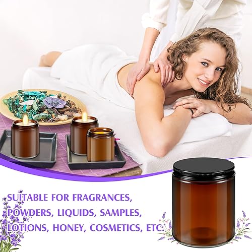 Miniatura 5 de Lallisa 48 tarros de vidrio ámbar de 8 onzas con tapas negras, tarros redondos de vidrio para cosméticos con tapas, recipientes de ámbar vacíos,