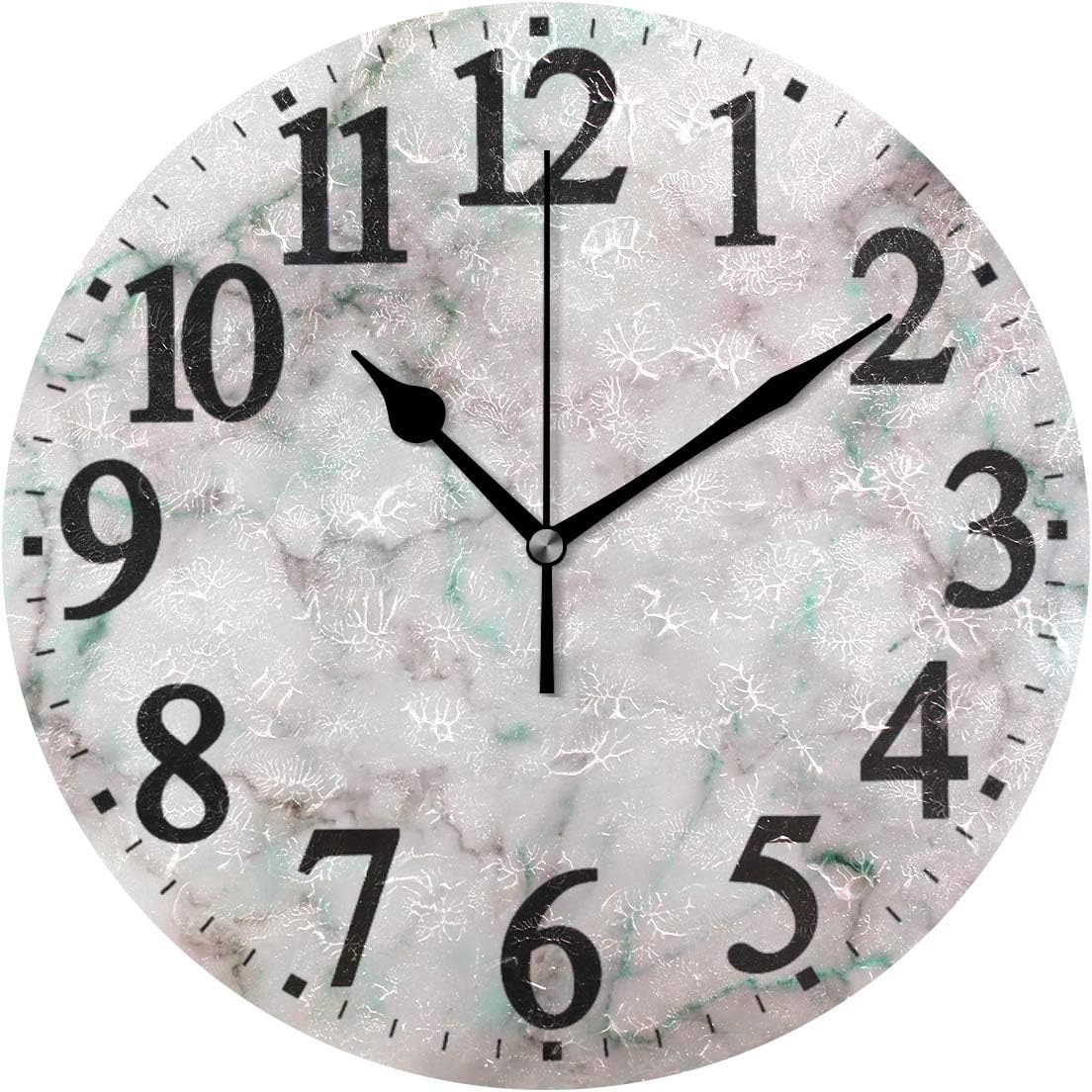 WIHVE Decorative Wall Clock White Pink Marble Silent Round Clock Non Ticking Living Room Home Decor