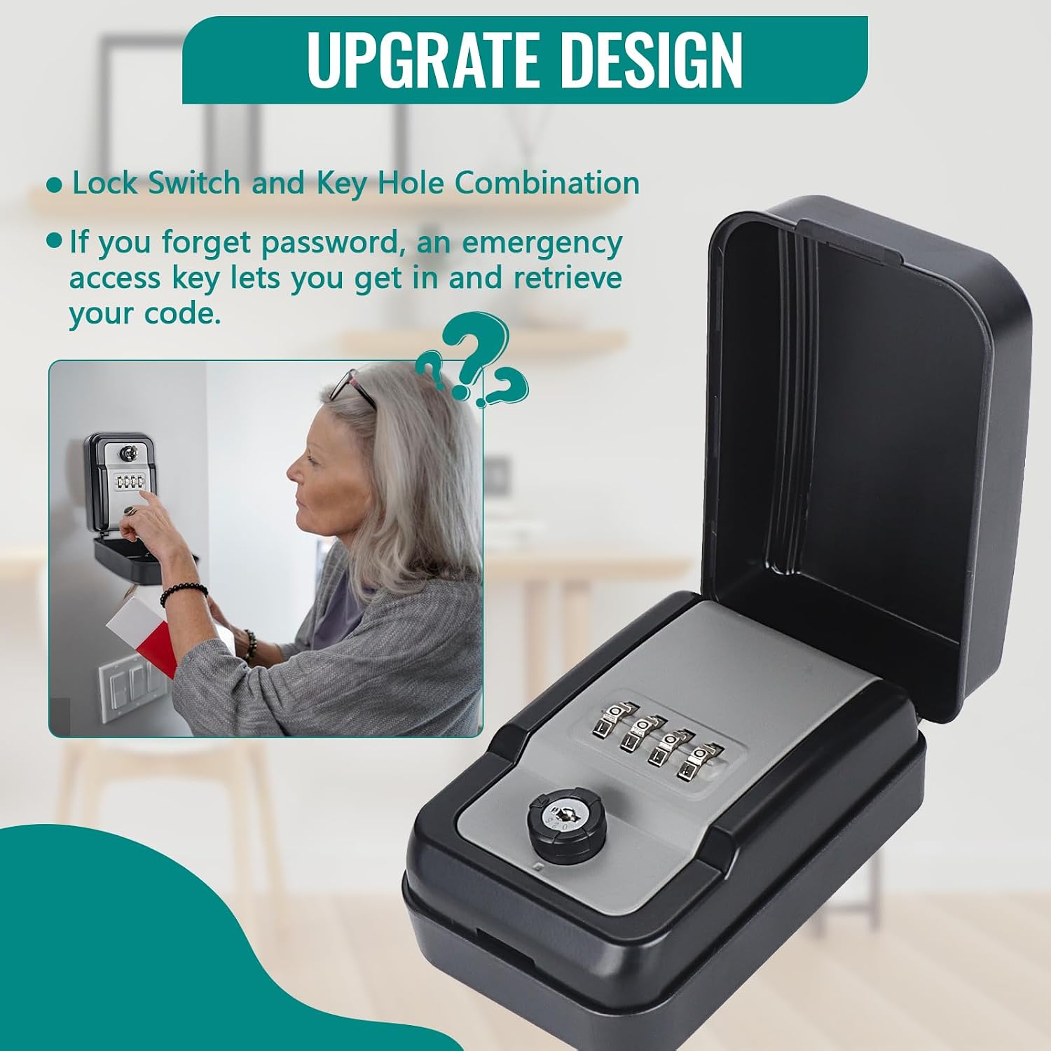 Key Lock Box for Outside, Lock Box Wall Mounted for Keys, 4-Digit Combination Lock Box, Sturdy Waterproof Large Capacity Security Key Hiders for Outdoor, Home, Garage, Office, Warehouse