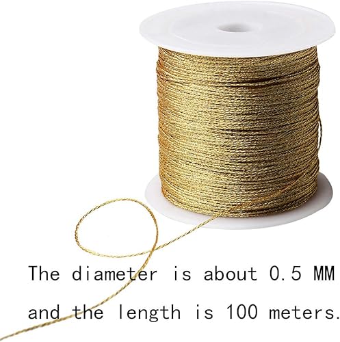 Miniatura 10 de Pengxiaomei Cable metálico de 218 yardas656 pies, 2 bobinas de hilo metálico dorado para joyería, cuerda de oropel para manualidades (0.020in)