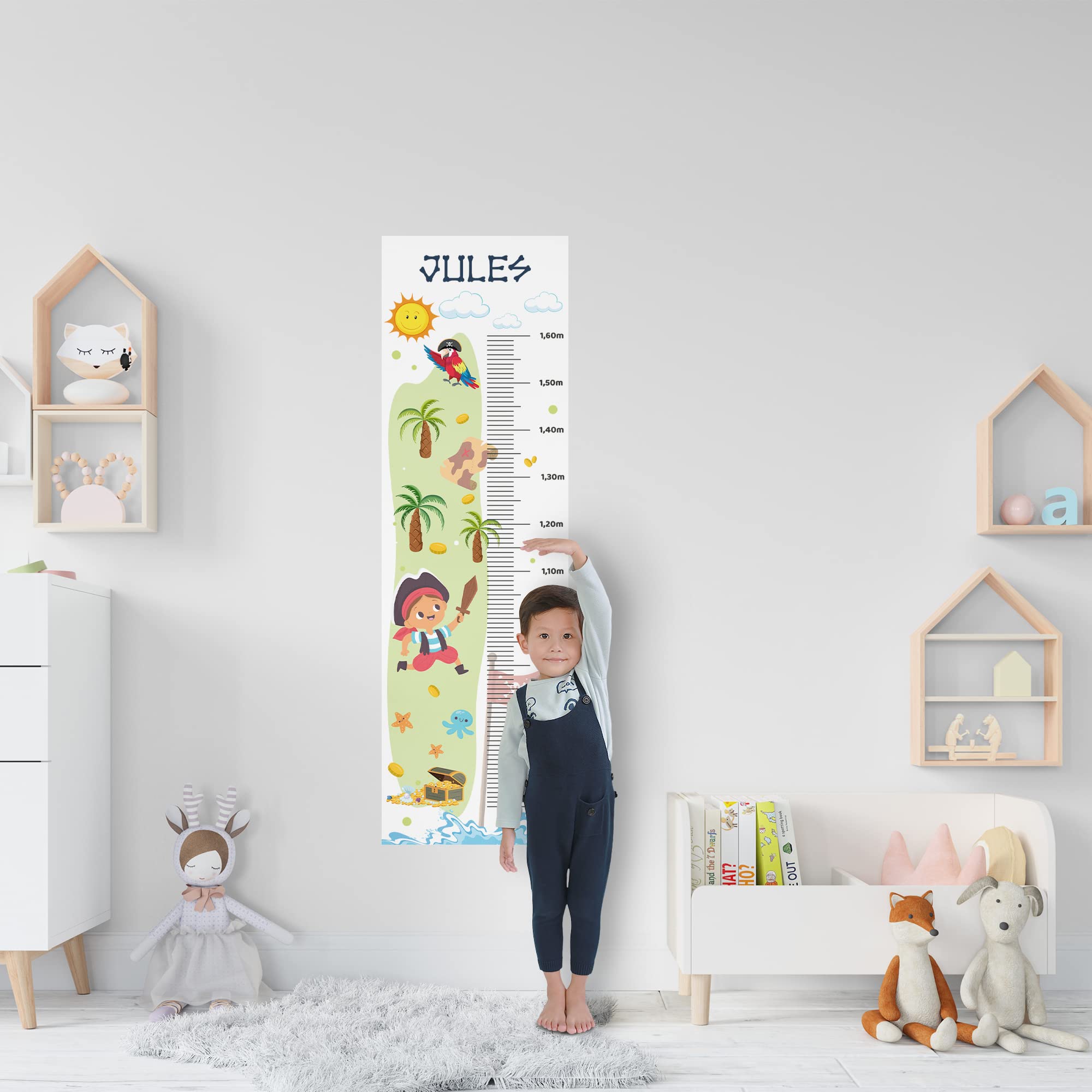 Toise - Pegatina de pared personalizada para habitación infantil, diseño de piratas, 130 cm.