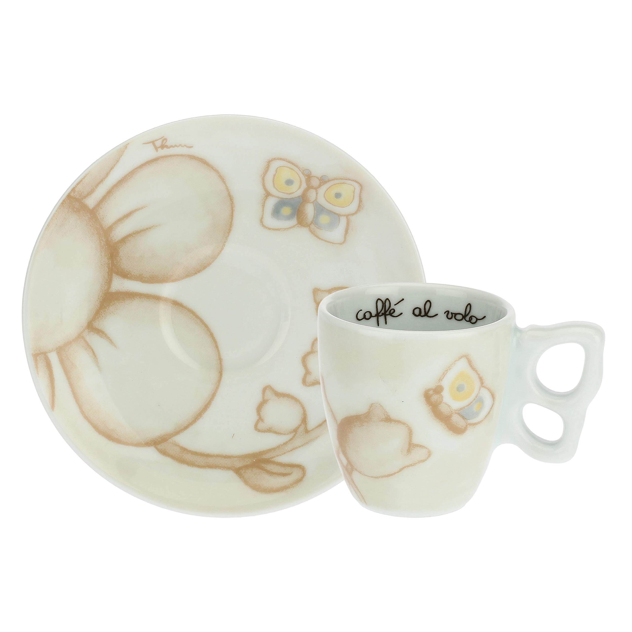 THUN - Set 6 Tazzine caffè - Linea Elegance - Porcellana - 110 ml - Ø 6,5 cm - 5,5 cm h - piattino Ø 11,5 cm