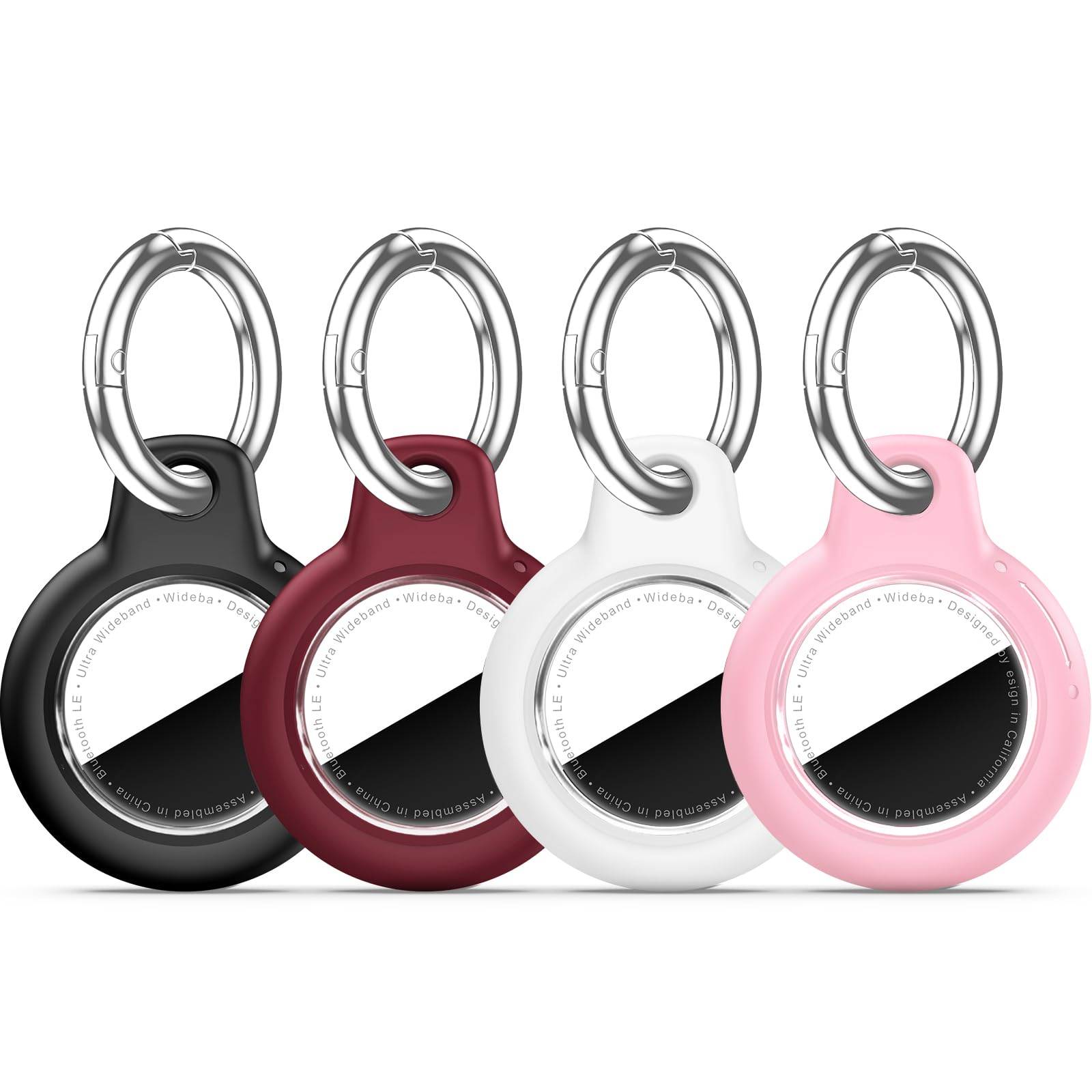 for Apple AirTag 2nd &amp; 1st Gen, Waterproof Case for AirTag Holder Keychain,GPS Tracker Cover for Dog,Car Key,Luggage-B73-Black+Wine Red+White+Pink