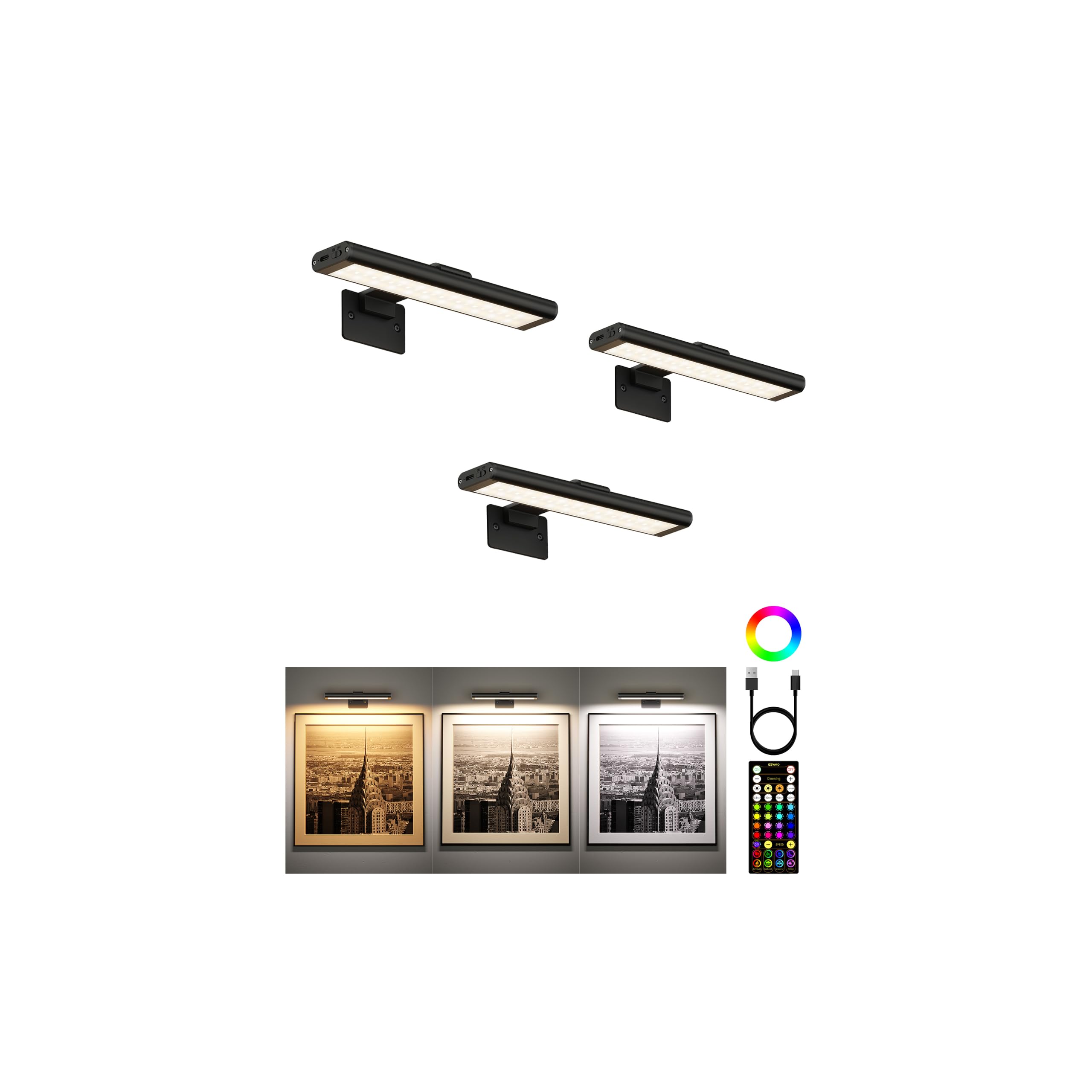 Photo 1 of EZVALO RGB Picture Light, Wireless Rechargeable, 7.87" Black