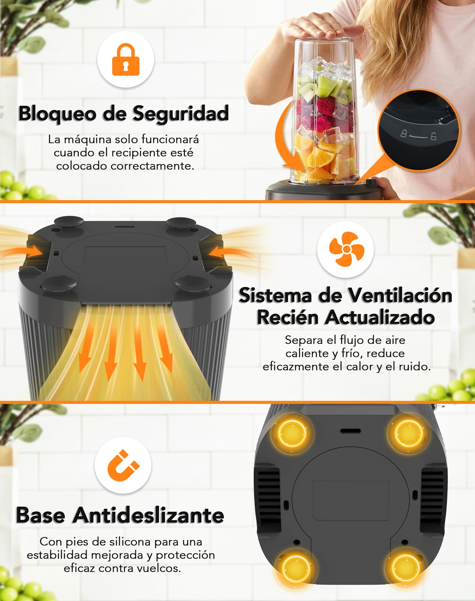 Batidora de Vaso, Licuadora con 2 Botellas Tritan de Libre de BPA, Batidora de Vaso Portatil, Poco Ruido, Fácil de Limpiar, 4 Cuchillas para Verduras, Frutas, Batidos y Malteadas