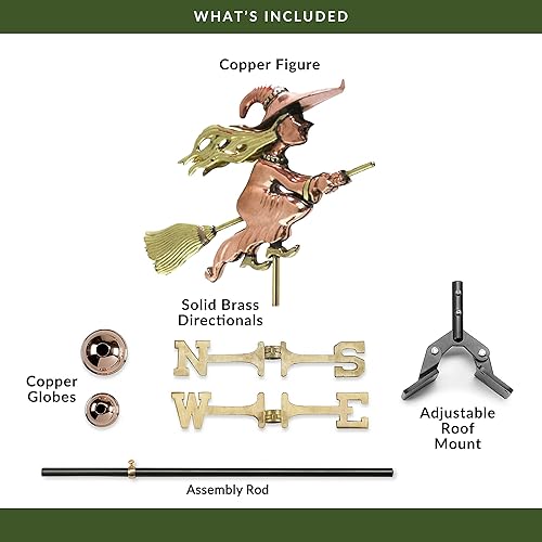 Miniatura 6 de Good Directions Veleta de bruja con soporte de techo, cobre puro