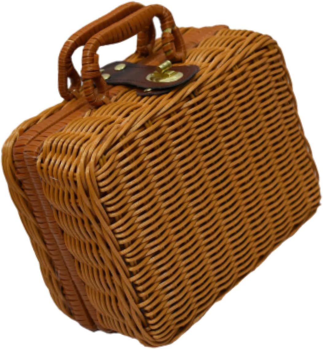 Gatuida 1Pc Portable Woven Makeup Organizer Case Vintage Picnic Storage Box with Handle for Cosmetics Lunch Stylish Home Decor Travel Essential