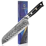 Sunnecko Damascus Chef Knife Japanese Santoku Knife 7 Inch Chopping Knife Vegetables, High Carbon Stainless Steel Knife with Gift Box
