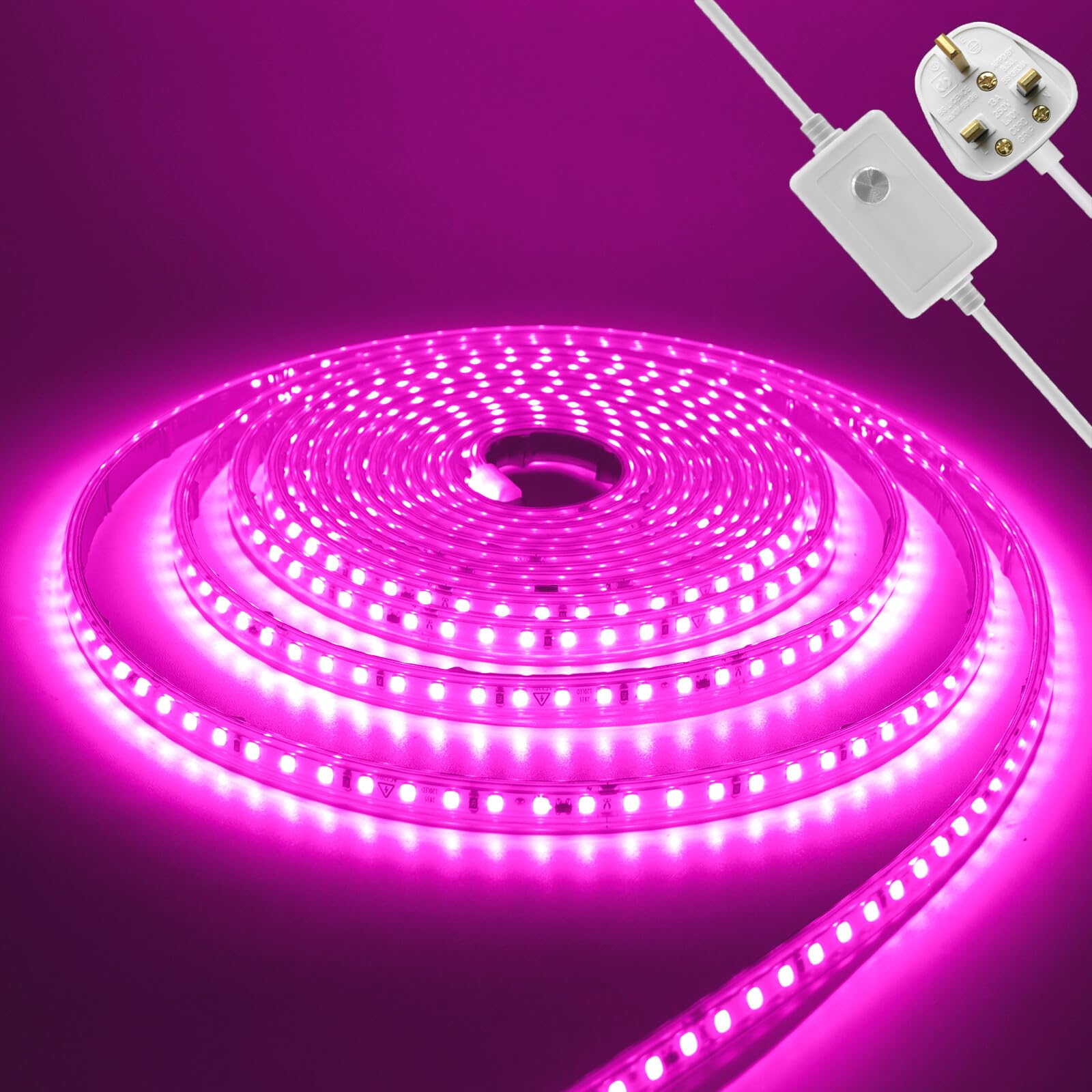 KAFULA 220V Dimmable LED Light Strip - 21M Pink Super Bright LED Fairy Light CRI85+, IP65 Waterproof Flexible, Can be Cut Every 10cm | 120 LEDs/m | Home Decor