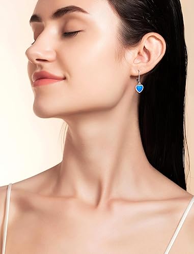 Miniatura 2 de Vesitim Solitaire WhiteBluePinkGreen Opal Dangle Earrings 925 Sterling Silver Heart-Shaped Opal Jewelry for Women Gift