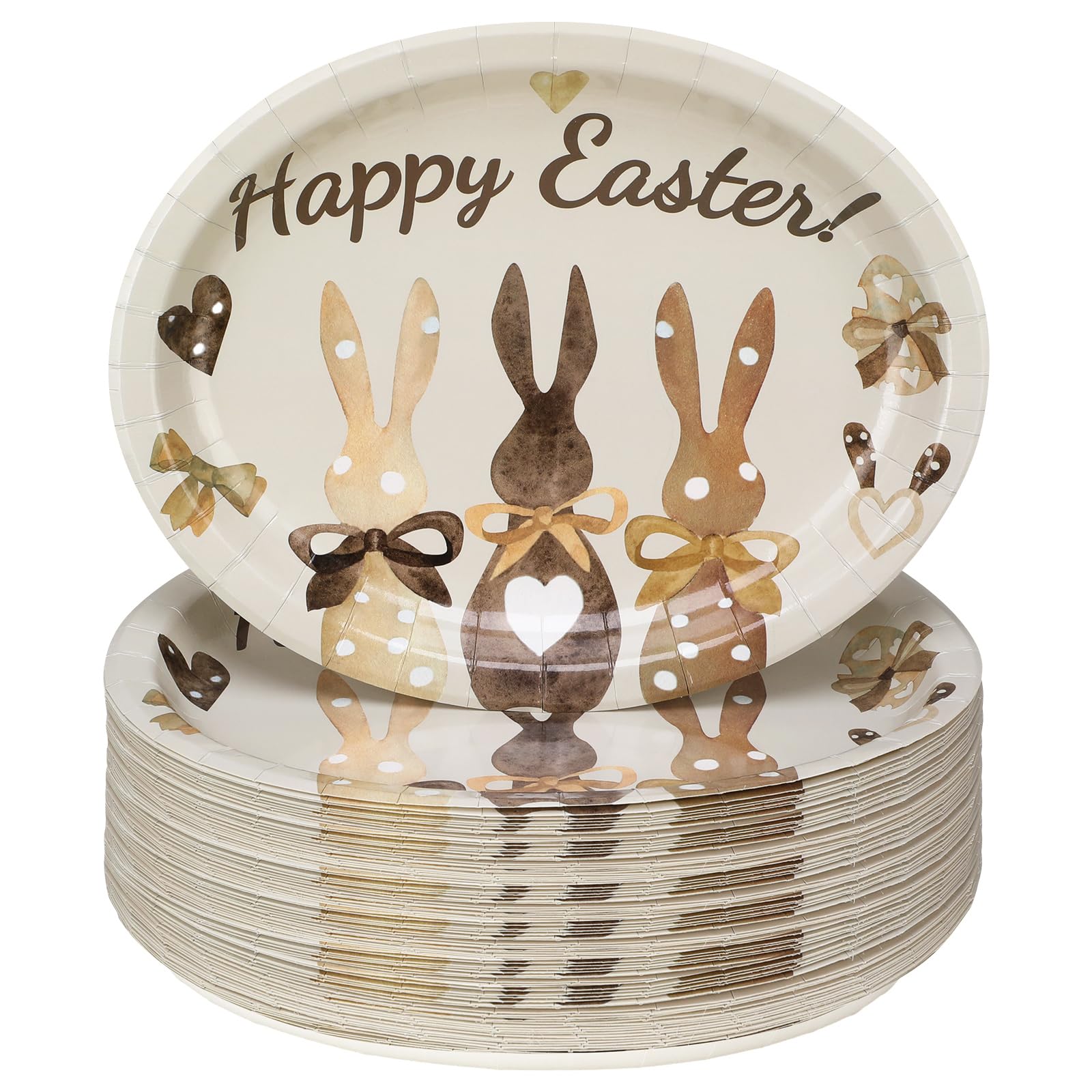 Nitial Ovale Oster-Pappteller, 27,9 x 22,9 cm, Einweg-Servierteller für Süßigkeiten, Kekse, Dessert, Urlaub, Party, Dekoration, Hase, 100 Stück