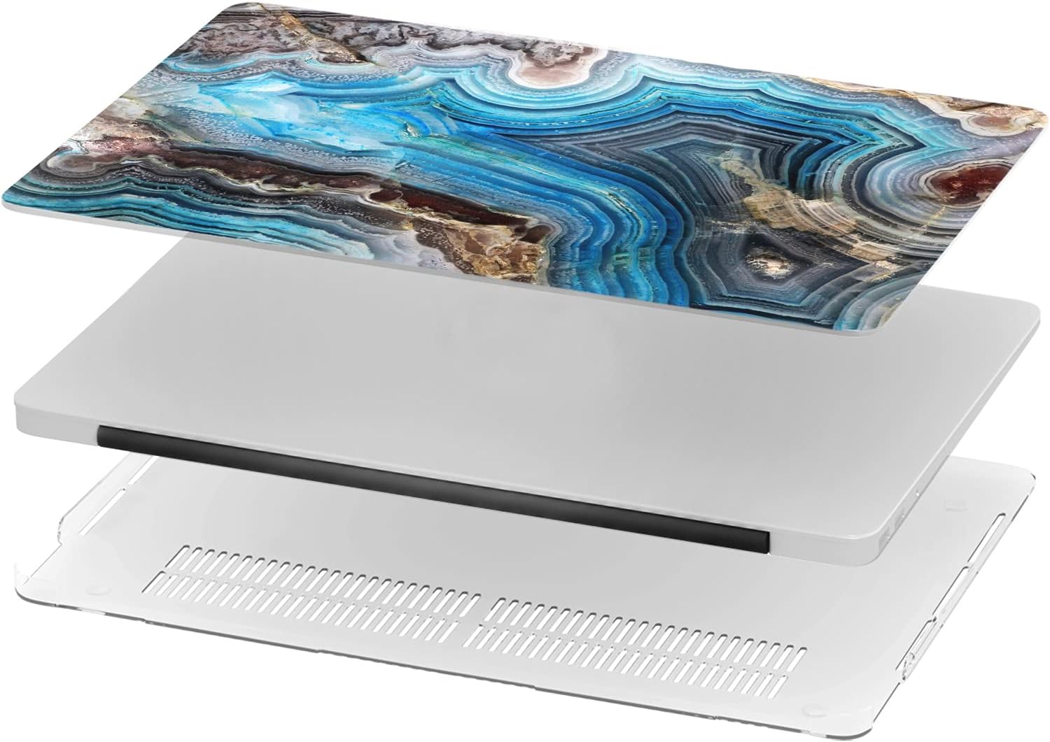 Mertak Hard Case Compatible with MacBook Pro 16 14 Air 15 13 inch M3 M2 M1 Mac 2024 2023 2022 2018 Stone Geode Clear Touch Bar Natural Cover Marble Aesthetic Laptop Protective Blue Plastic Agate