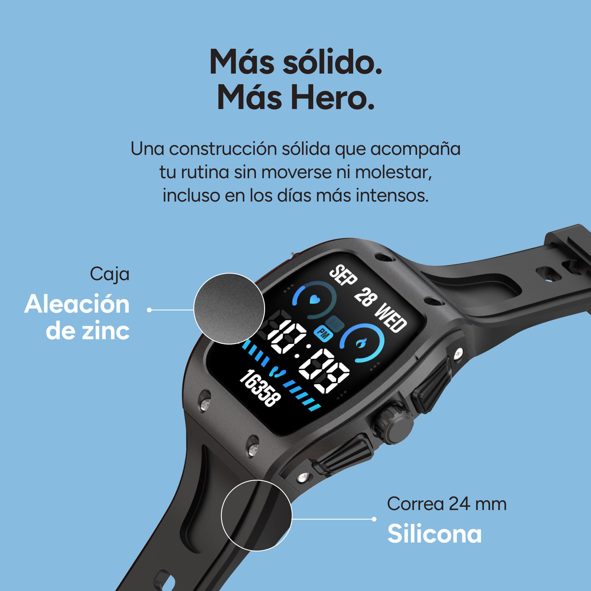 KSIX Smartwatch Hero 2 Go - Reloj Inteligente Hombre con Llamadas y Whatsapp, Pantalla Curva 1.76", Monitor de Salud, Sumergible IP68, Compatible con iPhone® y Android® - Negro