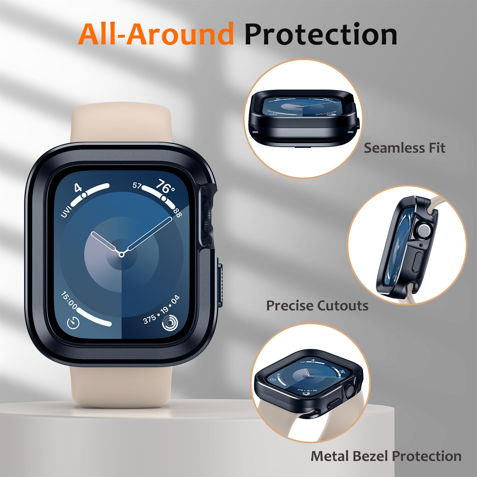 Amizee 2 in 1 Metal Rugged Case Compatible with Apple Watch Series 9/8/7 45mm - Image 3