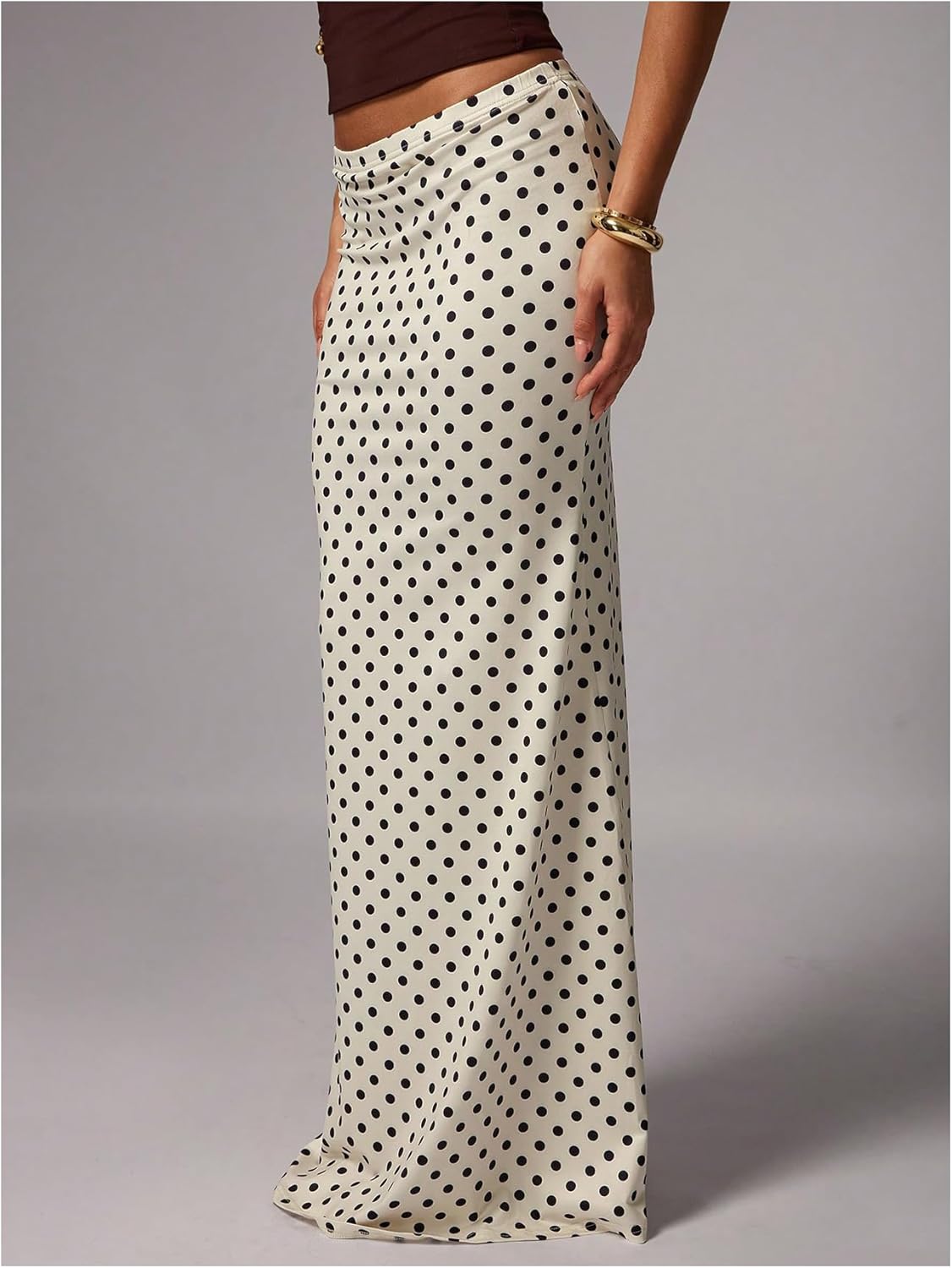 SweatyRocks Women's Polka Dots Bodycon Maxi Skirt Elegant Low Waist Fishtail Skirts
