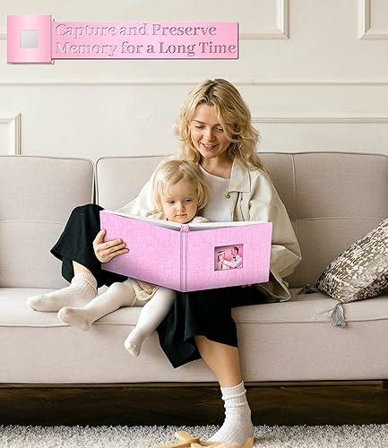 Miniatura 6 de Artfeel Álbum de fotos autoadhesivo para fotos de 3 x 5, 4 x 6, 5 x 7, 8 x 10, 40 páginas, cubierta de lino con ventana de exhibición, libro de