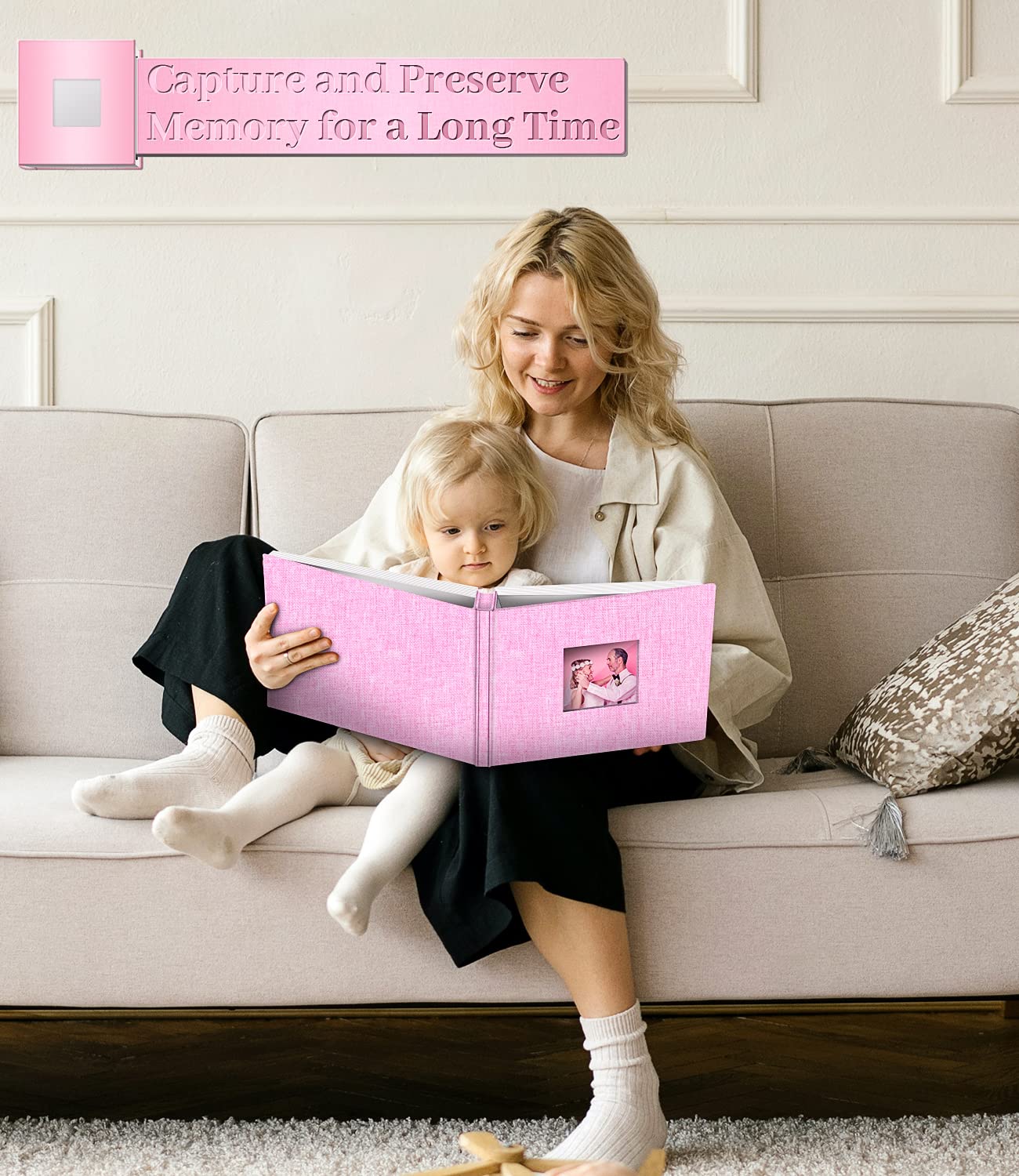 Artfeel Photo Album Self Adhesive Scrapbook Album for 3x5 4x6 5x7 8x10 Pictures,60 Pages Linen Cover with Display Window DIY Photo Book,Ideal Gifts for Family Travel Wedding Baby: 11.5"x10.5"40Pages Pink