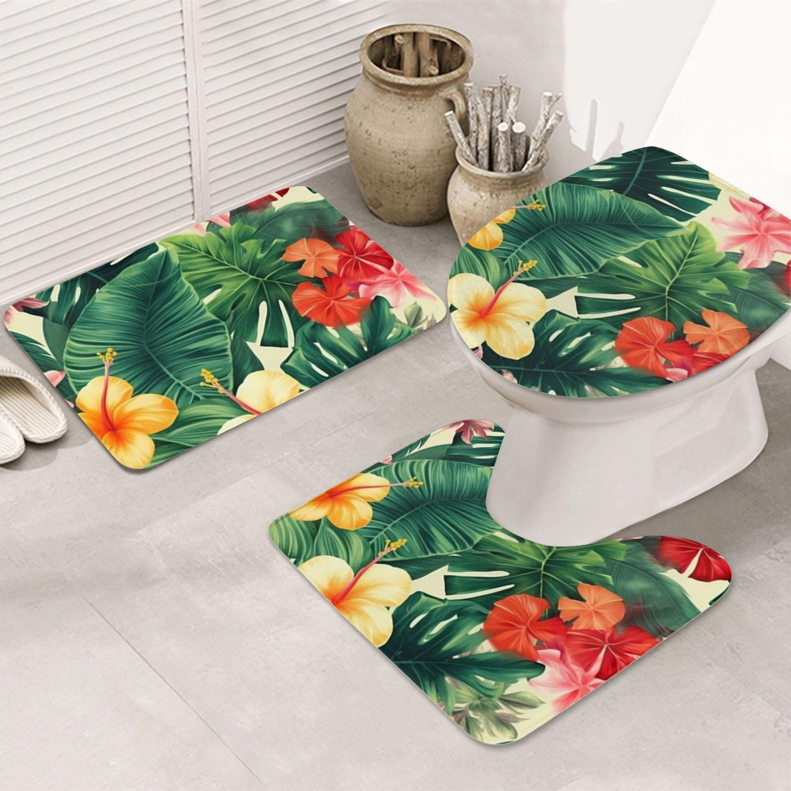 Tapis de bain en mousse à mémoire de forme lot de 3 pièces avec housse de toilette