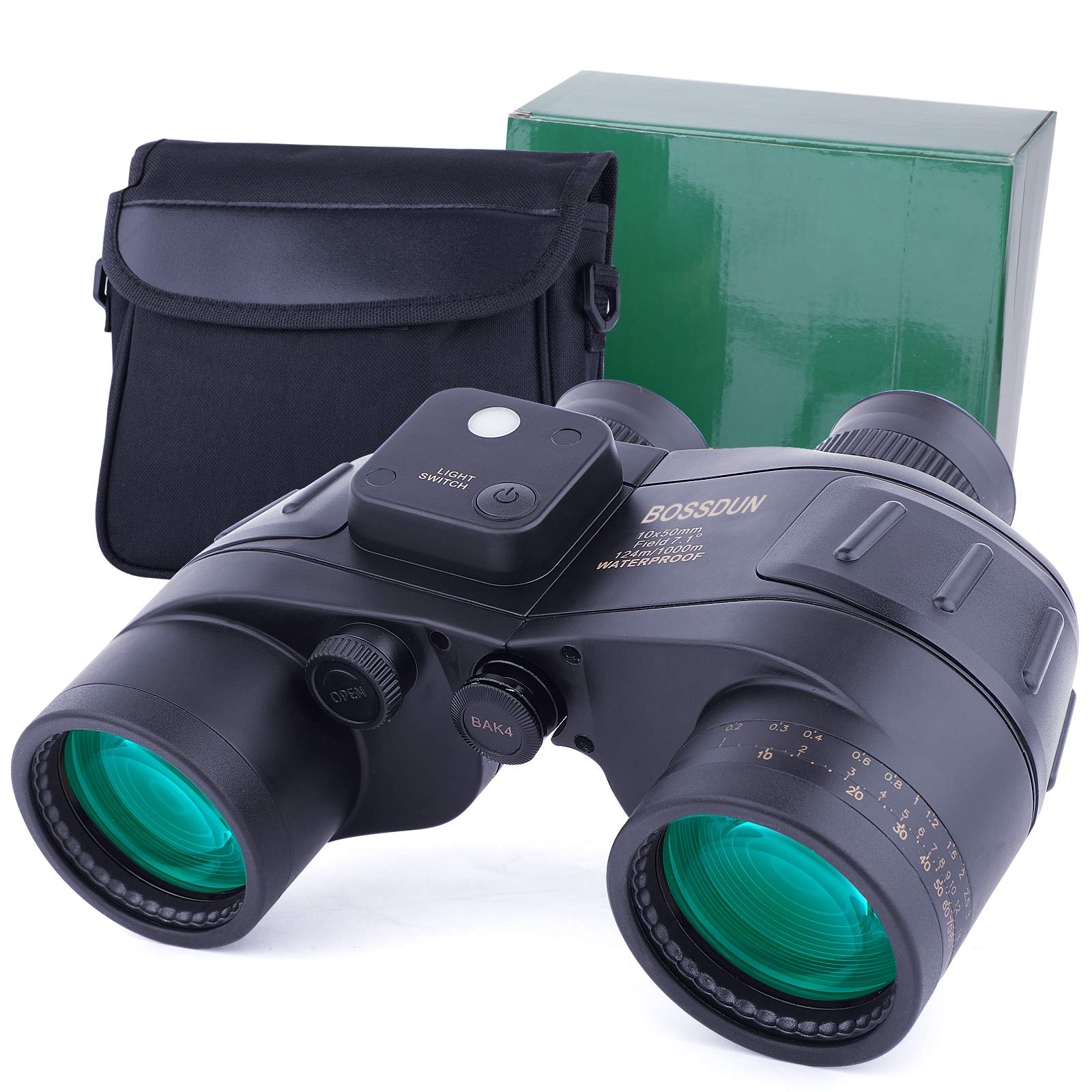 10x50 Binocolo Marino per Adulti, Binocoli Militare Impermeabile con Bussola Telemetro BAK4 Prisma Lente FMC Antiappannamento per la Navigazione Birdwatching Caccia