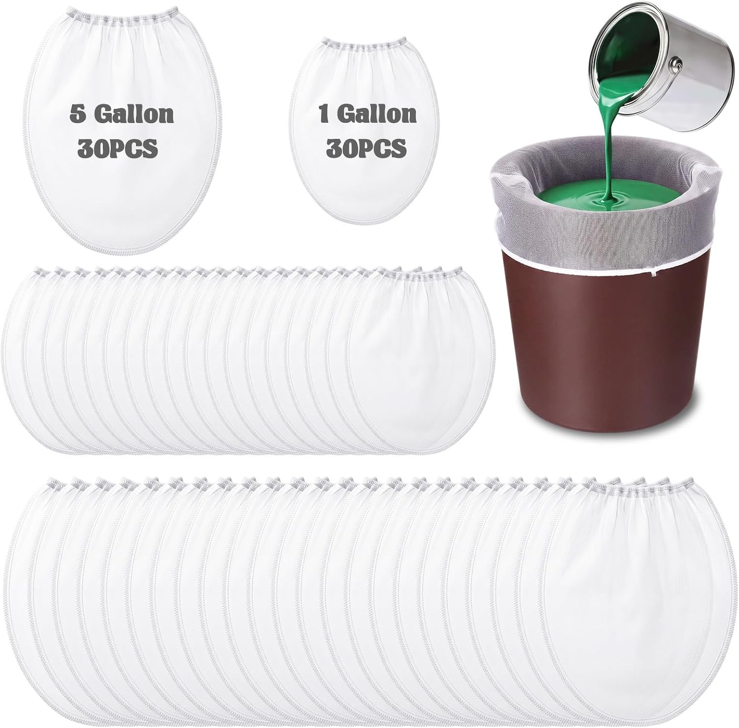 60 Pcs Paint Strainer Bags 5 Gallon and 1 Gallon Bulk