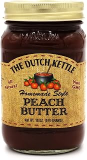 The Dutch Kettle Peach Butter - Gourmet Homestyle Sweet & Spiced Spread - Amish-Made with Fresh Unique Flavor - Homemade Smooth Textured Condiment - Handcrafted, All Natural, & Non GMO - 18 oz