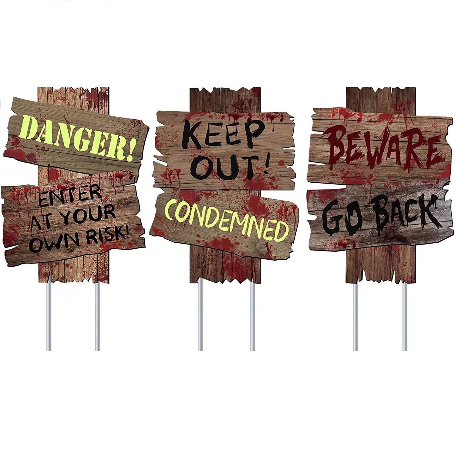 Halloween Decorations Outdoor Yard Signs with Stakes, Beware Warning Signs Yard Scary Outdoor Lawn Sign for Haunted House, Outside Garden, Lawn Yard Party Decorations (3pcs)