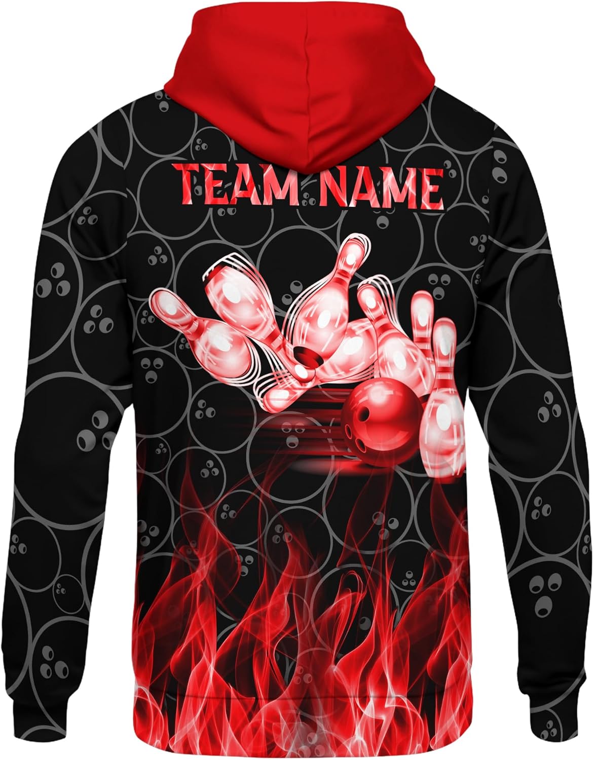 Men's Bowling Hoodie Custom Red Flame Bowling Pin Shirt For Grandpa 3D Bowling Theme Clothing