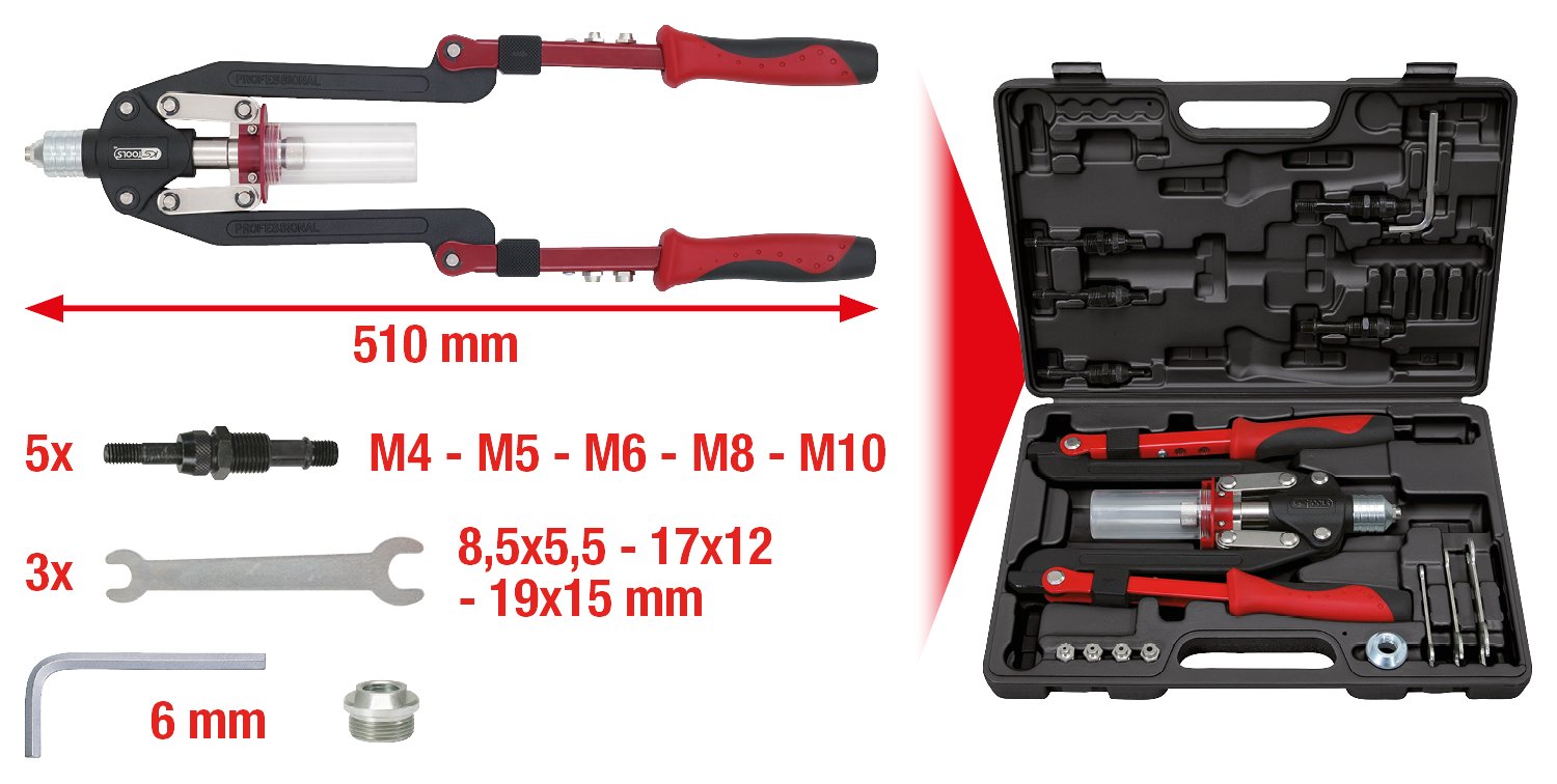 KS Tools 150.9630 Assortimento Rivettatrice Universale, 11 Pezzi