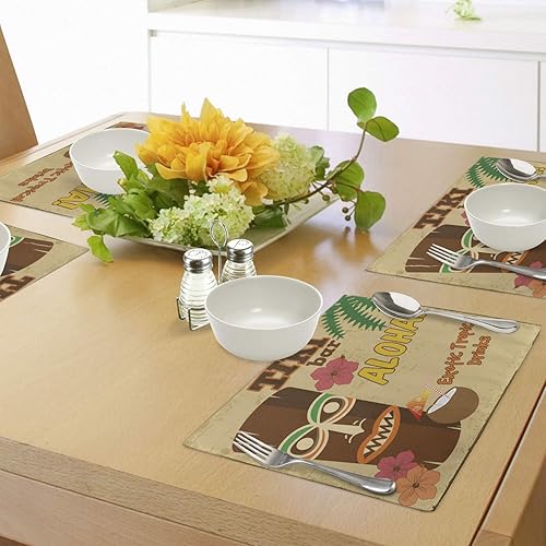 Miniatura 4 de Ambesonne Tiki Bar - Juego de 4 manteles individuales de tela lavable para mesa de comedor, tamaño estándar, color beige y marrón