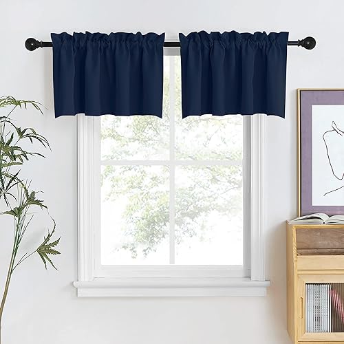 NICETOWN Cenefa opaca para ventana de 18 pulgadas de largo, bolsillo para barra, aislamiento térmico, pequeña cenefa de cortina para dormitorio,