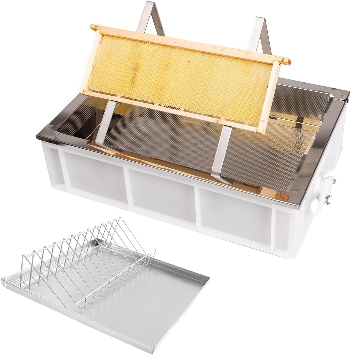 Stainless Steel Beekeeping Uncapping Knife with Deep Tray, Easy Pour Spout & Fine Filter – Essential Tool for Efficient Honey Harvesting & Extraction