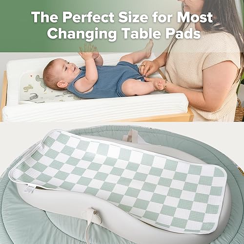 Miniatura 2 de haakaa Forro impermeable para cambiador, 100% algodón, suave y transpirable (2 piezas, 13 x 27.5 pulgadas, Dino Land+días a cuadros)