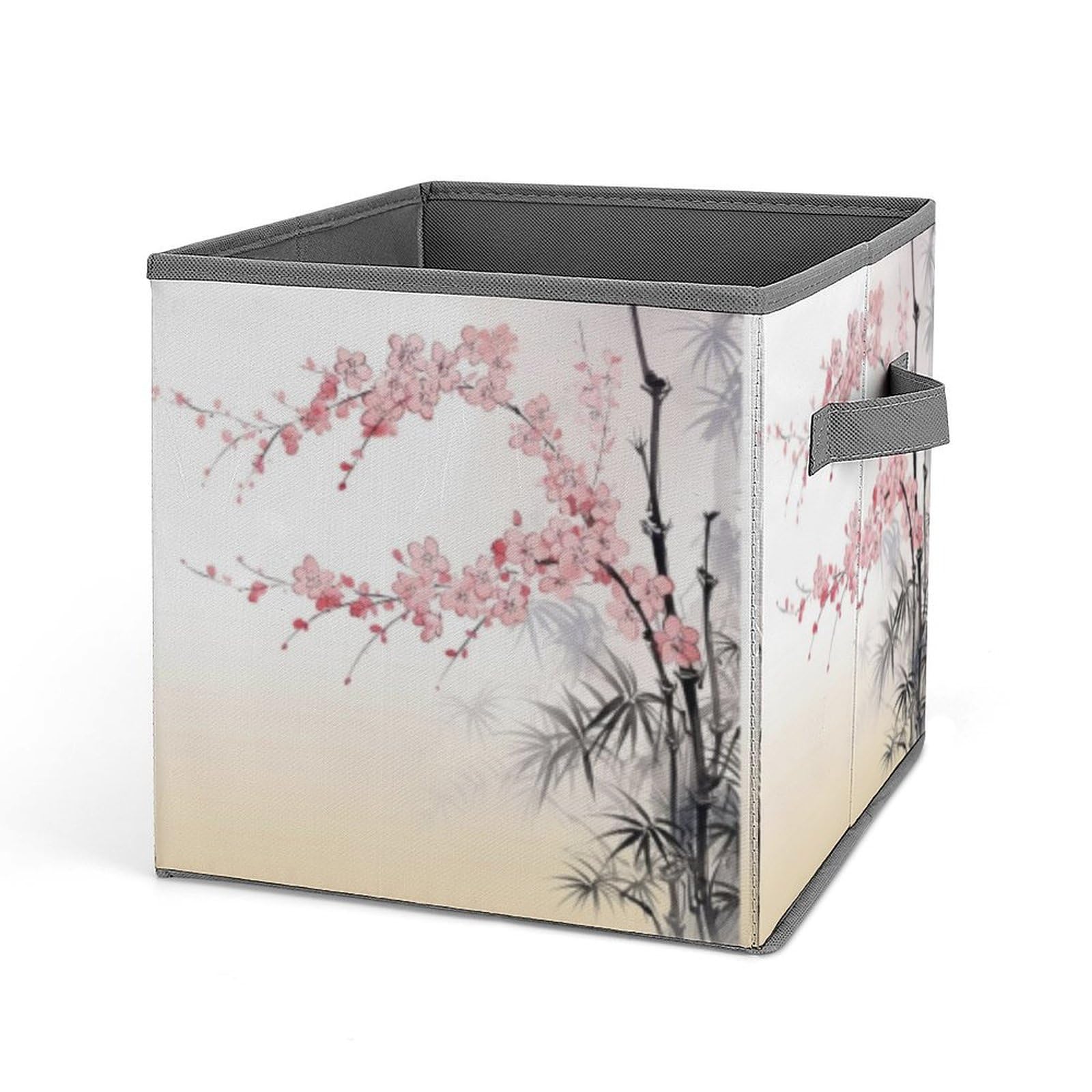 JTREHY Cherry Blossoms Printed Foldable Storage Box, 10.6 Inches Fabric Storage Box for Wardrobe, Bedroom, Utility Room
