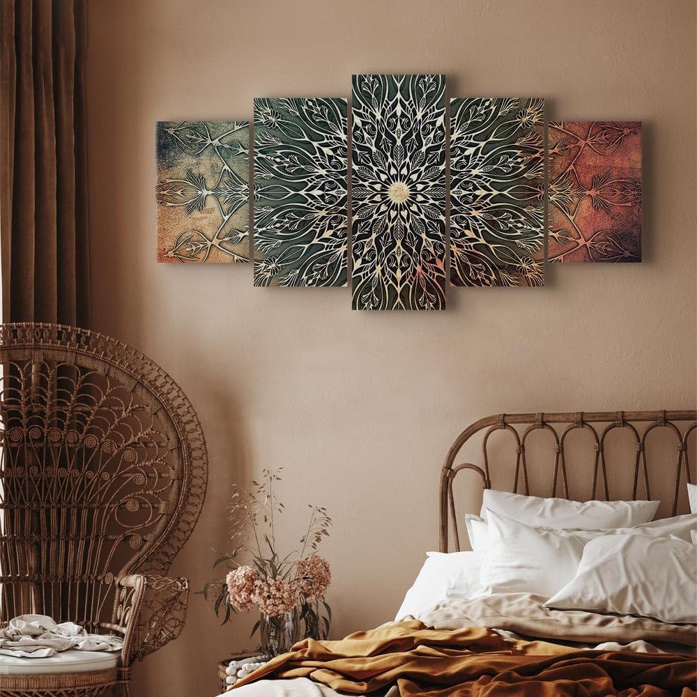 murando Quadro Mandala 225x112 cm 5 pezzi Stampa su tela XXL Immagini moderni Murale Fotografia Grafica Decorazione da parete Orient f-A-0663-b-n