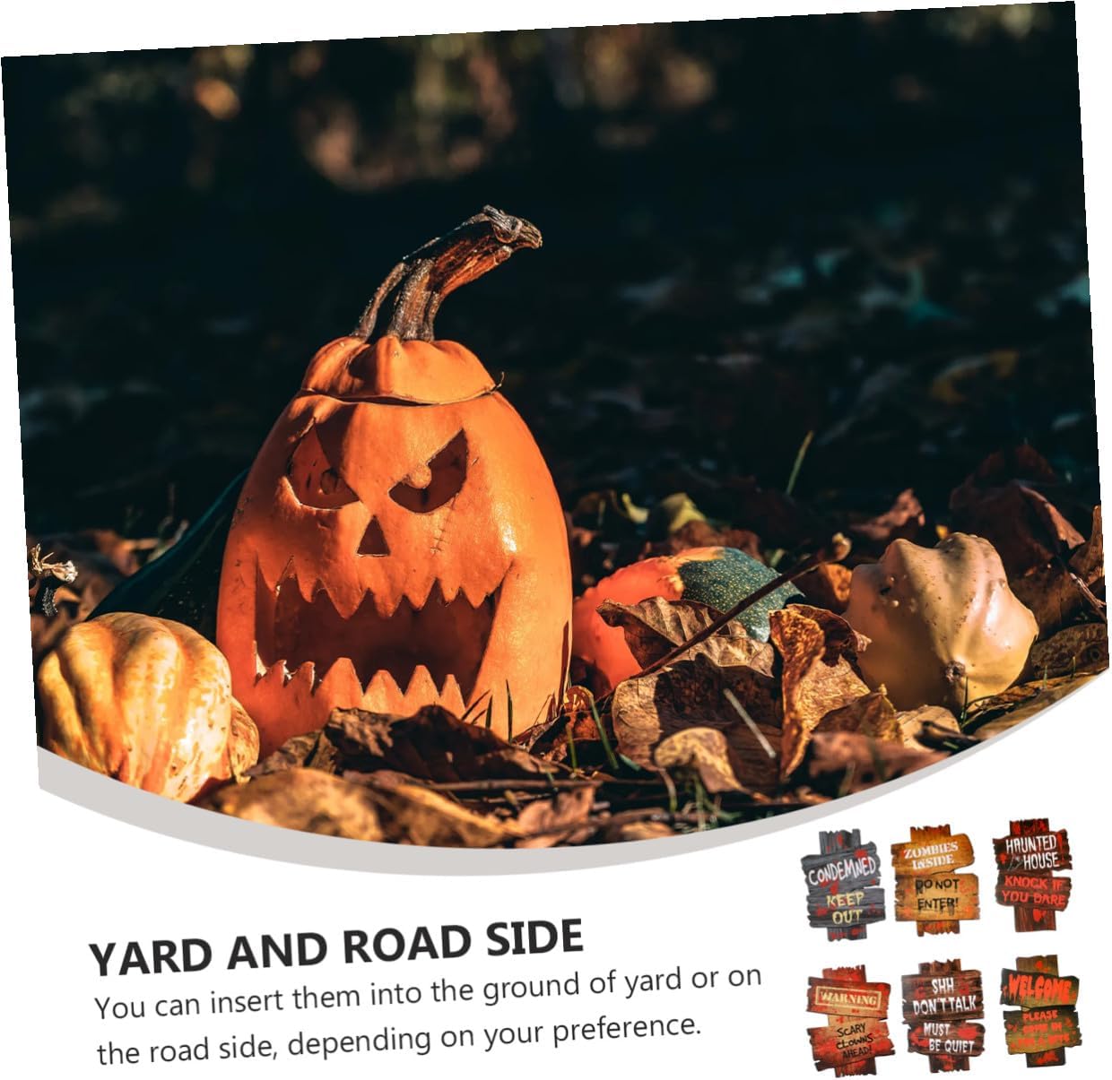 6pcs Halloween Warning Yard Signs Graveyard Street Stakes Outdoor Lawn Decor Halloween Party Decorations Style