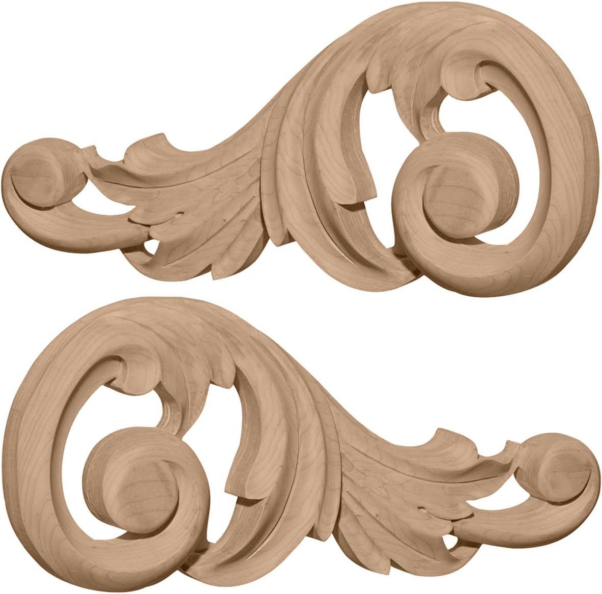 Ekena Millwork ONL09X04X01SWMA Medium Swaying Scrolls (Pair) Wood Onlays, 9 1/8"W x 4 1/8"H x 3/4"D (Each Side), Maple