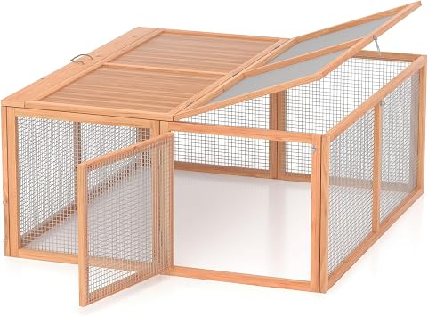 GOJOOASIS Wooden Chicken Coop Portable Rabbit Run Foldable Outdoor Pen | Chicken Playpen for Outside, Duck Enclosure, Small Animal Cage with 2 Accesses & Ventilating Wire, for Garden Backyard