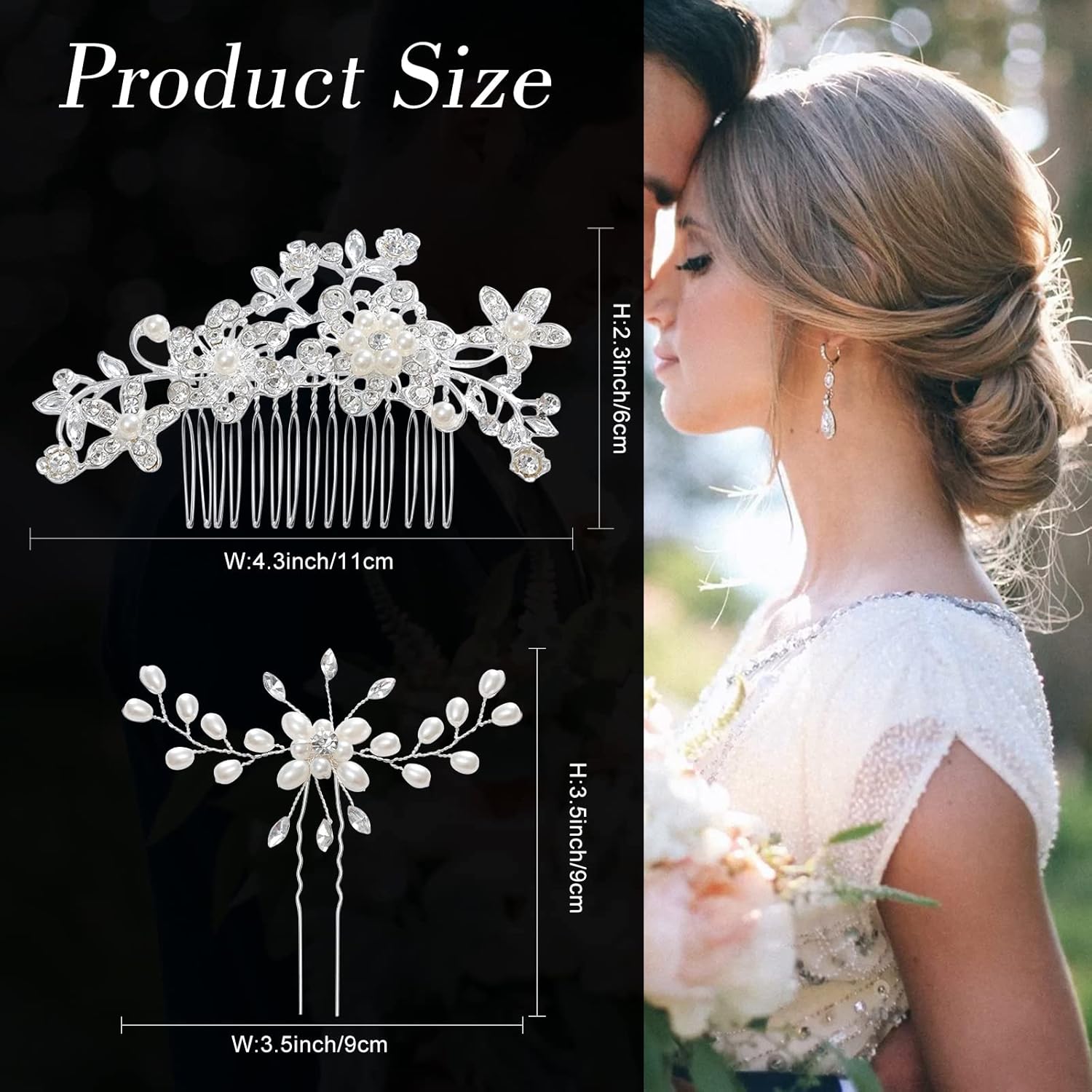 5 Pieces Wedding Hair Comb Bridal Hair Pins Set Silver Crystal Pearl Hair Side Comb U-shaped Flower Rhinestone Wedding Hair Accessories for Bride Bridesmaid Prom 5 Pcs Flower