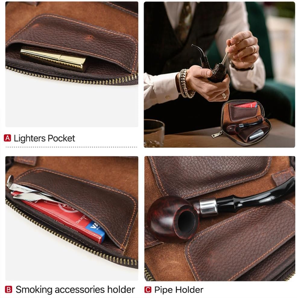 CONTACTS Small Pipe Tobacco Pouch Leather Smoking Pipe Storage Organizer Portable Accessories Lighter Holder Zipper Tobacco Pipes Travel Box