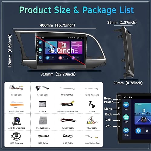 Miniatura 8 de Radio estéreo de coche para Hyundai Elantra 2016, Android 11 estéreo de coche con CarPlay Android Auto, pantalla táctil de 9 pulgadas con Bluetooth,