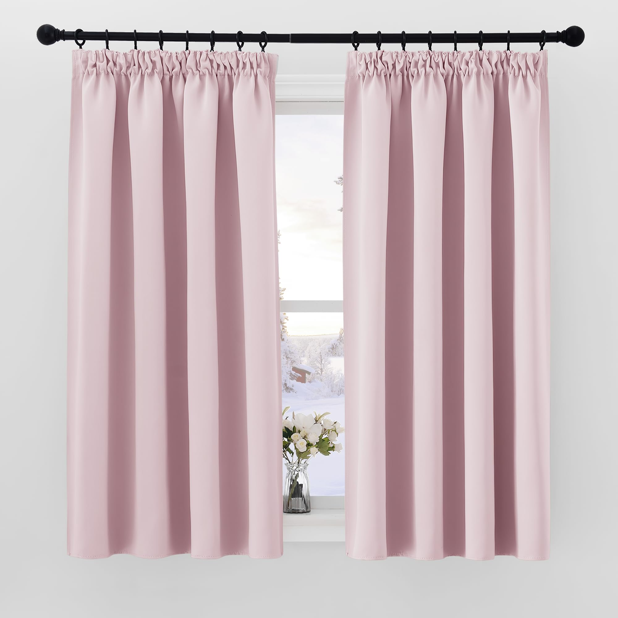 PONY DANCE Cortinas Opacas Termicas Aislantes Frio y Calor para Riel Cortinas Dormitorio 2 Piezas Cortas para Ventanas Infantiles Niña, 140x145 CM, Rosa Claro