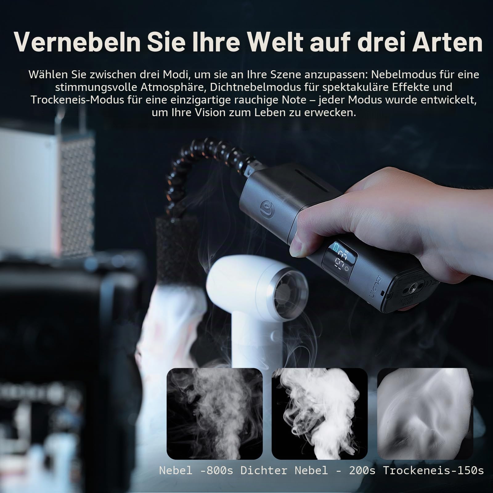 Ulanzi FM02 FILMOG X Kleine Nebelmaschine, Tragbare 30W Nebelmaschine mit 5000mAh Akku & 3 Modi inkl. Trockeneis-Effekt für Foto- & Videoaufnahmen, Kompakter Rauchgenerator mit Display