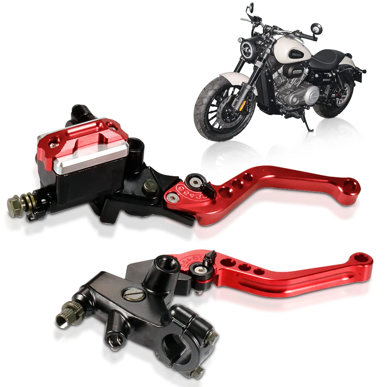 HNAYA Universal Motorcycle 1 Pair 7/8" 22mm Handlebar Brake Master Cylinder Clutch Lever Left & Right Set for Honda Kawasaki Suzuki Yamaha (red)