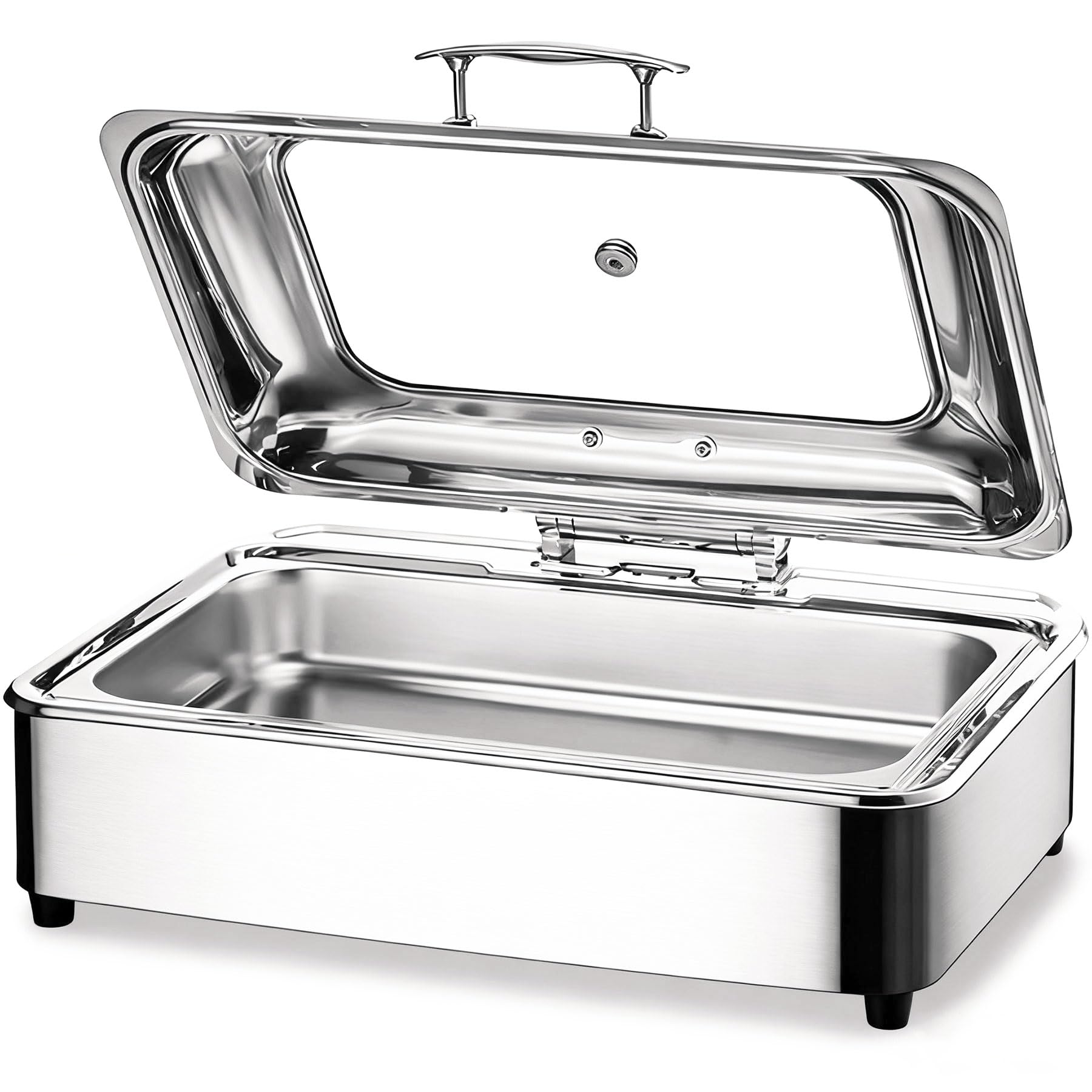 Chafing Dish Elettrico, 9L Scaldavivande Buffet Professionale Elettrico | Commerciale Contenitore Scalda Cibo con Copertura in Vetro per Buffet e Festa, Temperatura Regolabile 0-85℃